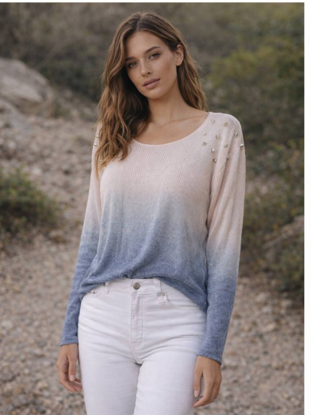 Uniq Ombre Knit Sweater Women Medium Pink Blue Long Sleeve NWT